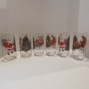 1992 Christmas Santa Claus Reindeer Vintage Luminarc Drinking Glasses 16oz (6)